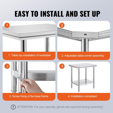 Commercial Worktable & Workstation 24 x 30 x 32 Inch Stainless Steel Work Table Heavy Duty Commercial Food Prep Work Table for Home, Kitchen, Restaurant Metal Prep Table with Adjustable Feet.