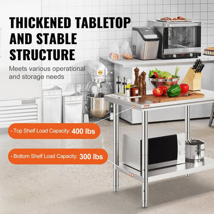 910x610mm Stainless Steel Kitchen Bench Commercial Work Food Prep Table.
