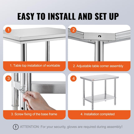 910x610mm Stainless Steel Kitchen Bench Commercial Work Food Prep Table.