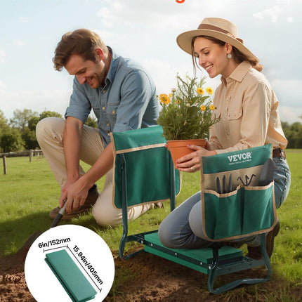 Garden Kneeler and Seat, 6 in Wide Kneeling Pad, Heavy Duty Garden Kneeling Stool, Folding Garden Seat with 2 Tool Bags, Relieve Knee & Back Pain, Portable Garden Bench for Women Grandparents.