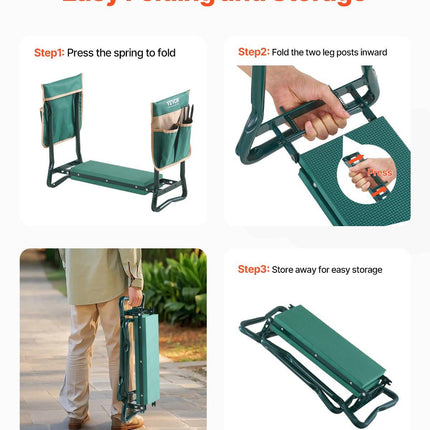 Garden Kneeler and Seat, 6 in Wide Kneeling Pad, Heavy Duty Garden Kneeling Stool, Folding Garden Seat with 2 Tool Bags, Relieve Knee & Back Pain, Portable Garden Bench for Women Grandparents.