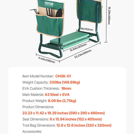 Garden Kneeler and Seat, 6 in Wide Kneeling Pad, Heavy Duty Garden Kneeling Stool, Folding Garden Seat with 2 Tool Bags, Relieve Knee & Back Pain, Portable Garden Bench for Women Grandparents.