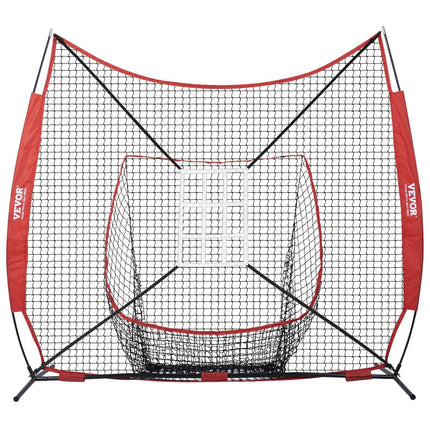7x7 ft Baseball Softball Practice Net, Portable Baseball Training Net for Hitting Catching Pitching, Backstop Equipment with Bow Frame, Carry Bag, Strike Zone, 12 Balls, Tee, and Ball Collector.
