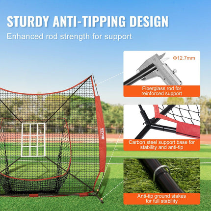 7x7 ft Baseball Softball Practice Net, Portable Baseball Training Net for Hitting Catching Pitching, Backstop Equipment with Bow Frame, Carry Bag, Strike Zone, 12 Balls, Tee, and Ball Collector.