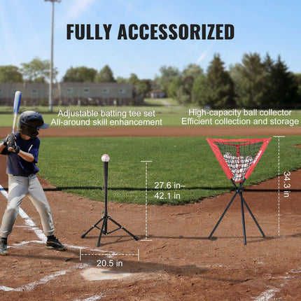 7x7 ft Baseball Softball Practice Net, Portable Baseball Training Net for Hitting Catching Pitching, Backstop Equipment with Bow Frame, Carry Bag, Strike Zone, 12 Balls, Tee, and Ball Collector.