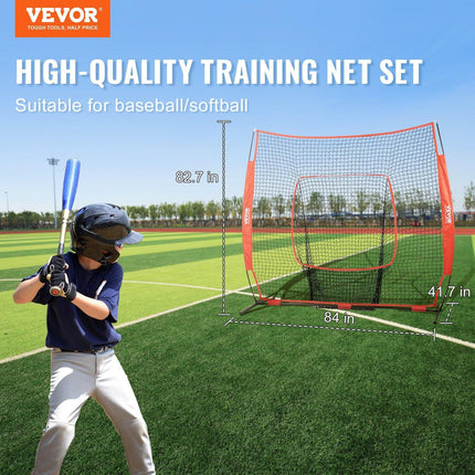 7x7 Baseball Softball Practice Net, Portable Baseball Training Net for Hitting Batting Catching Pitching, Backstop Baseball Equipment Training Aids with Carry Bag and Strike Zone.