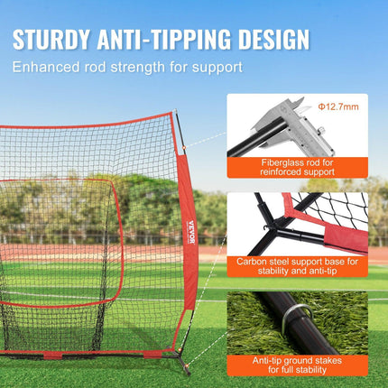7x7 Baseball Softball Practice Net, Portable Baseball Training Net for Hitting Batting Catching Pitching, Backstop Baseball Equipment Training Aids with Carry Bag and Strike Zone.
