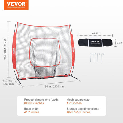 7x7 Baseball Softball Practice Net, Portable Baseball Training Net for Hitting Batting Catching Pitching, Backstop Baseball Equipment Training Aids with Carry Bag and Strike Zone.