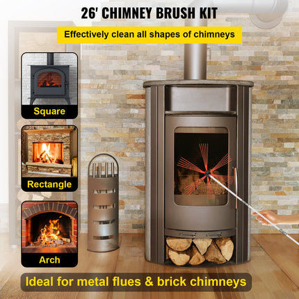 Chimney Sweeping Brush Rotary Chimney Brush 315Inch Chimney Brush Rod Kit 8 Rods with Nylon Flexible Rods (8 Rods).