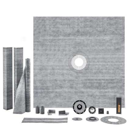 Shower Curb Kit, 1828x1828mm, 72"x72" Shower Pan Kit with 50.8mm ABS Central Flange, 101.6mm Stainless Steel Grate, Waterproof Shower Curb & Membrane & Strip, Shower Pan Slope Sticks Fit for Bathroom.