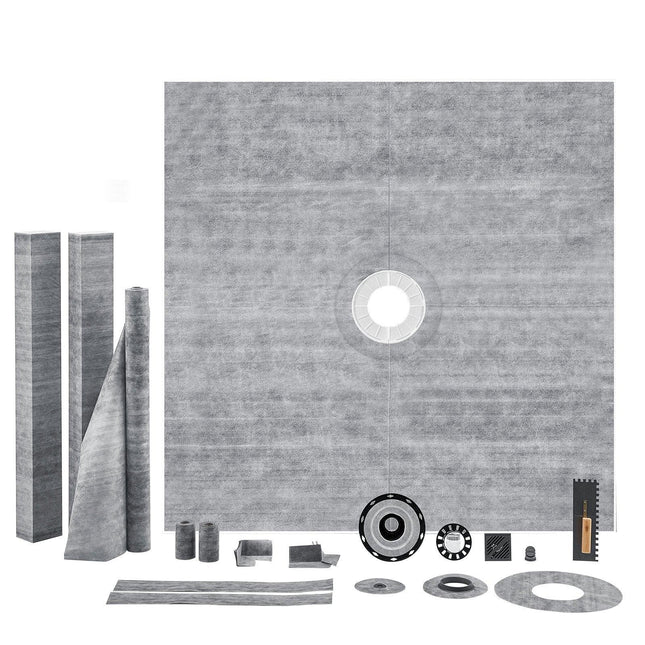 Shower Curb Kit, 1828x1828mm, 72"x72" Shower Pan Kit with 50.8mm ABS Central Flange, 101.6mm Stainless Steel Grate, Waterproof Shower Curb & Membrane & Strip, Shower Pan Slope Sticks Fit for Bathroom.