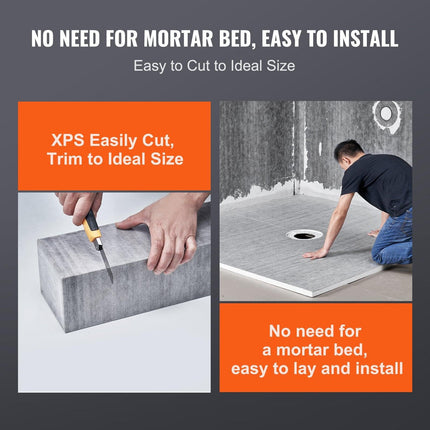 Shower Curb Kit, 1828x1828mm, 72"x72" Shower Pan Kit with 50.8mm ABS Central Flange, 101.6mm Stainless Steel Grate, Waterproof Shower Curb & Membrane & Strip, Shower Pan Slope Sticks Fit for Bathroom.