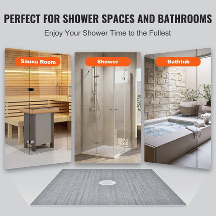 Shower Curb Kit, 1828x1828mm, 72"x72" Shower Pan Kit with 50.8mm ABS Central Flange, 101.6mm Stainless Steel Grate, Waterproof Shower Curb & Membrane & Strip, Shower Pan Slope Sticks Fit for Bathroom.