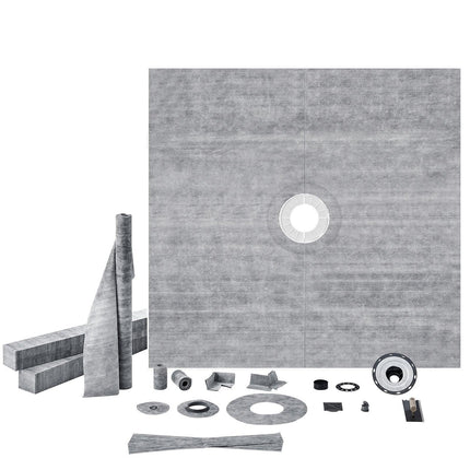 Shower Curb Kit, 1828x1828mm, 72"x72" Shower Pan Kit with 50.8mm ABS Central Flange, 101.6mm Stainless Steel Grate, Waterproof Shower Curb & Membrane & Strip, Shower Pan Slope Sticks Fit for Bathroom.