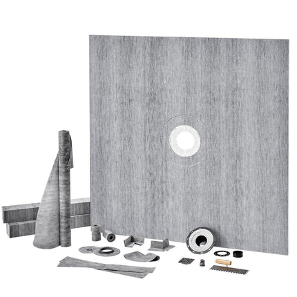Shower Curb Kit, 1828x1828mm, 72"x72" Shower Pan Kit with 50.8mm ABS Central Flange, 101.6mm Stainless Steel Grate, Waterproof Shower Curb & Membrane & Strip, Shower Pan Slope Sticks Fit for Bathroom.