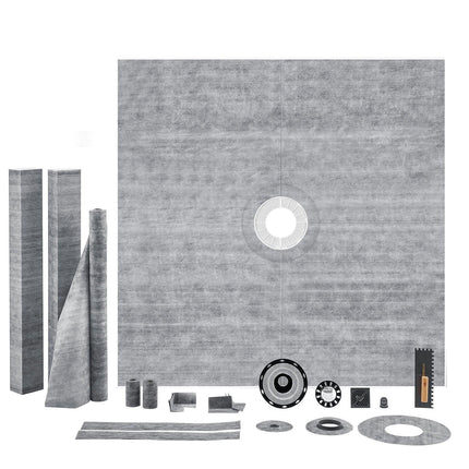 Shower Curb Kit, 1828x1828mm, 72"x72" Shower Pan Kit with 50.8mm ABS Central Flange, 101.6mm Stainless Steel Grate, Waterproof Shower Curb & Membrane & Strip, Shower Pan Slope Sticks Fit for Bathroom.