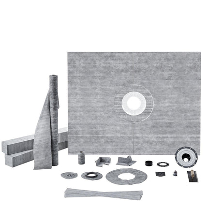Shower Curb Kit, 1219x1524mm, 60"x48" Shower Pan Kit with 50.8mm ABS Central Flange, Waterproof Membrane, Stainless Steel Grate and Joint Sealant, Shower Pan Slope Sticks Fit for Bathroom.