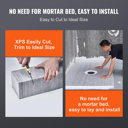 Shower Curb Kit, 1219x1524mm, 60"x48" Shower Pan Kit with 50.8mm ABS Central Flange, Waterproof Membrane, Stainless Steel Grate and Joint Sealant, Shower Pan Slope Sticks Fit for Bathroom.
