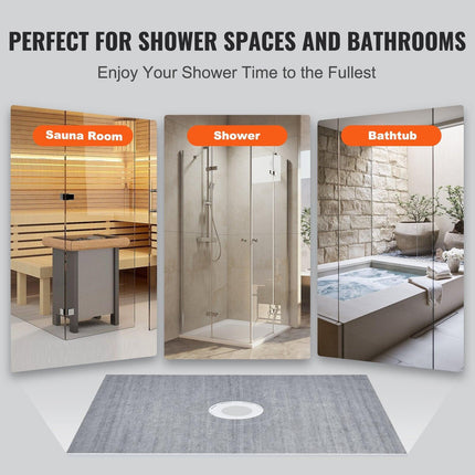 Shower Curb Kit, 1219x1524mm, 60"x48" Shower Pan Kit with 50.8mm ABS Central Flange, Waterproof Membrane, Stainless Steel Grate and Joint Sealant, Shower Pan Slope Sticks Fit for Bathroom.