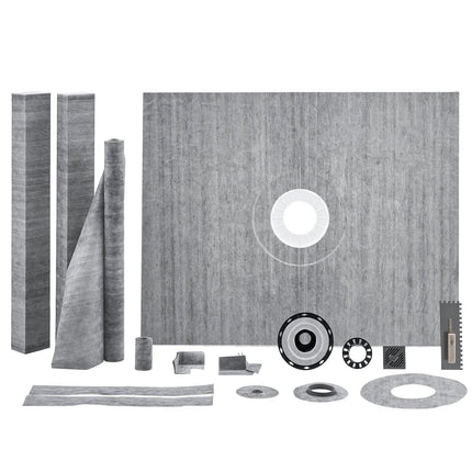 Shower Curb Kit, 1219x1524mm, 60"x48" Shower Pan Kit with 50.8mm ABS Central Flange, Waterproof Membrane, Stainless Steel Grate and Joint Sealant, Shower Pan Slope Sticks Fit for Bathroom.
