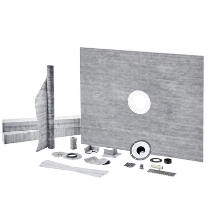 Shower Curb Kit, 1219x1524mm, 60"x48" Shower Pan Kit with 50.8mm ABS Central Flange, Waterproof Membrane, Stainless Steel Grate and Joint Sealant, Shower Pan Slope Sticks Fit for Bathroom.