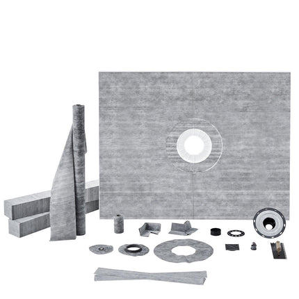 Shower Curb Kit, 1219x1524mm, 60"x48" Shower Pan Kit with 50.8mm ABS Central Flange, Waterproof Membrane, Stainless Steel Grate and Joint Sealant, Shower Pan Slope Sticks Fit for Bathroom.