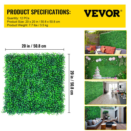 Artificial Boxwood Panels, 12 PCS 20"x20" Boxwood Hedge Wall Panels, PE Artificial Grass Backdrop Wall 1.6"", Privacy Hedge Screen for Decoration of Outdoor, Indoor, Garden, Fence, and Backyar.
