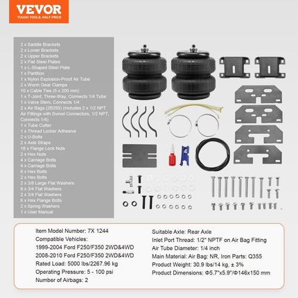 Air Bag Suspension Kit, Air Springs Suspension Bag Kit Compatible with 1999-2004 Ford F250/F350 2WD 4WD, 2008-2010 Ford F250/F350 2WD 4WD, 5000 lbs Loading, 5 to 100 PSI.