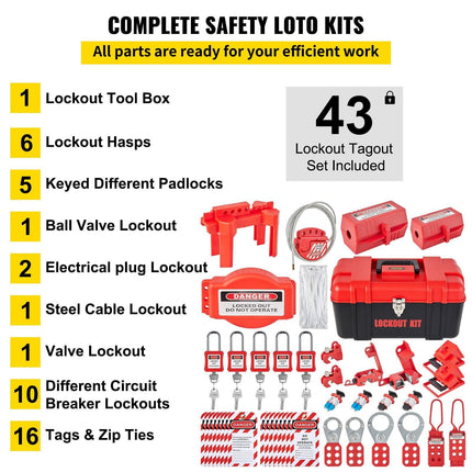 42 PCS Lockout Tagout Kits Electrical Loto Kit for Electrical Risk Removal.