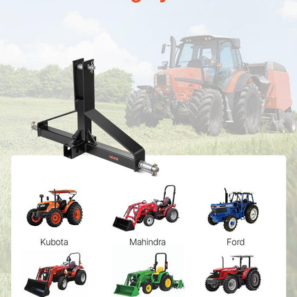 3 Point Trailer Hitch with 2 in Receiver, 3pt Quick Hitch Attachment for Category 1 Tractor, 3000lbs Capacity, Tow Drawbar Adapter, Compatible with Kubota, Mahindra, Ford, Yanmar, John Deere.