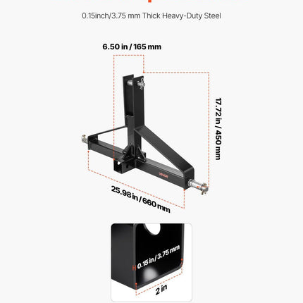 3 Point Trailer Hitch with 2 in Receiver, 3pt Quick Hitch Attachment for Category 1 Tractor, 3000lbs Capacity, Tow Drawbar Adapter, Compatible with Kubota, Mahindra, Ford, Yanmar, John Deere.