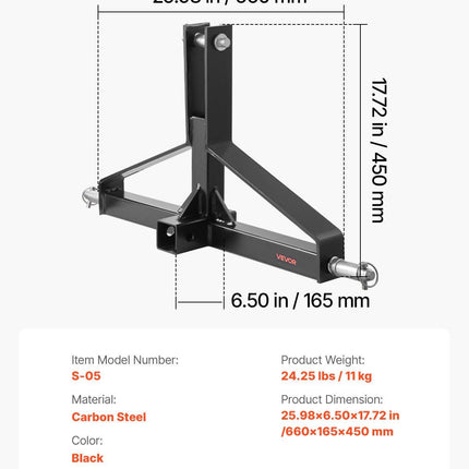 3 Point Trailer Hitch with 2 in Receiver, 3pt Quick Hitch Attachment for Category 1 Tractor, 3000lbs Capacity, Tow Drawbar Adapter, Compatible with Kubota, Mahindra, Ford, Yanmar, John Deere.