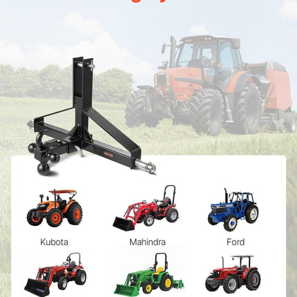 3 Point Trailer Hitch with 2 in Receiver, 3pt Quick Hitch Attachment, Heavy Duty Tractor Tow Drawbar Adapter, Compatible with Kubota, Mahindra, Ford, Yanmar, John Deere, Massey Ferguson.