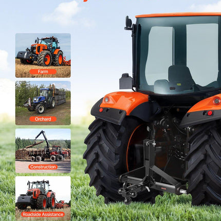 3 Point Trailer Hitch with 2 in Receiver, 3pt Quick Hitch Attachment, Heavy Duty Tractor Tow Drawbar Adapter, Compatible with Kubota, Mahindra, Ford, Yanmar, John Deere, Massey Ferguson.