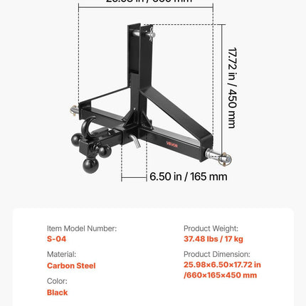 3 Point Trailer Hitch with 2 in Receiver, 3pt Quick Hitch Attachment, Heavy Duty Tractor Tow Drawbar Adapter, Compatible with Kubota, Mahindra, Ford, Yanmar, John Deere, Massey Ferguson.