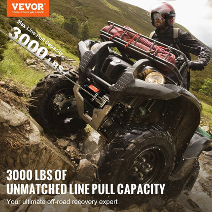 Electric Winch, 1361 kg Line Pull Capacity, 12V DC ATV/UTV Winch with Φ0.5 x 1188.7 cm 7 Strands Steel Cable Roller Fairlead Wired Remote Control, IP55 Waterproof for Towing UTV ATV Off-Road.