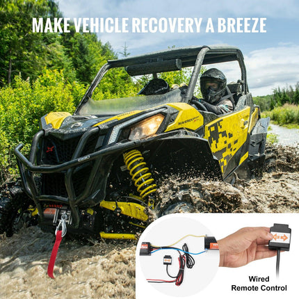 Electric Winch, 1361 kg Line Pull Capacity, 12V DC ATV/UTV Winch with Φ0.5 x 1188.7 cm 7 Strands Steel Cable Roller Fairlead Wired Remote Control, IP55 Waterproof for Towing UTV ATV Off-Road.