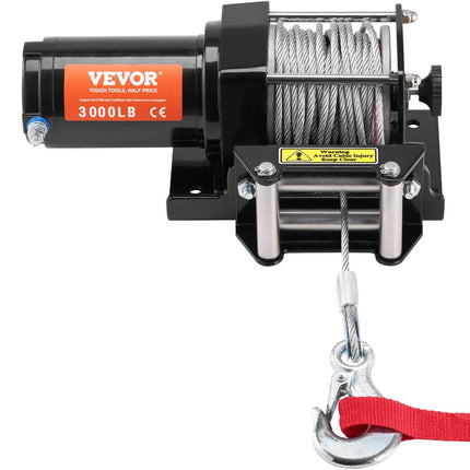Electric Winch, 1361 kg Line Pull Capacity, 12V DC ATV/UTV Winch with Φ0.5 x 1188.7 cm 7 Strands Steel Cable Roller Fairlead Wired Remote Control, IP55 Waterproof for Towing UTV ATV Off-Road.