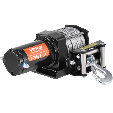 Electric Winch, 1361 kg Line Pull Capacity, 12V DC ATV/UTV Winch with Φ0.5 x 1188.7 cm 7 Strands Steel Cable Roller Fairlead Wired Remote Control, IP55 Waterproof for Towing UTV ATV Off-Road.