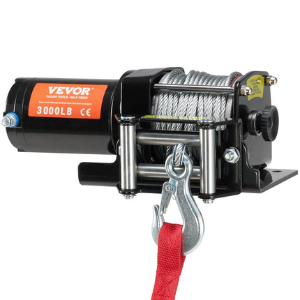 Electric Winch, 1361 kg Line Pull Capacity, 12V DC ATV/UTV Winch with Φ0.5 x 1188.7 cm 7 Strands Steel Cable Roller Fairlead Wired Remote Control, IP55 Waterproof for Towing UTV ATV Off-Road.