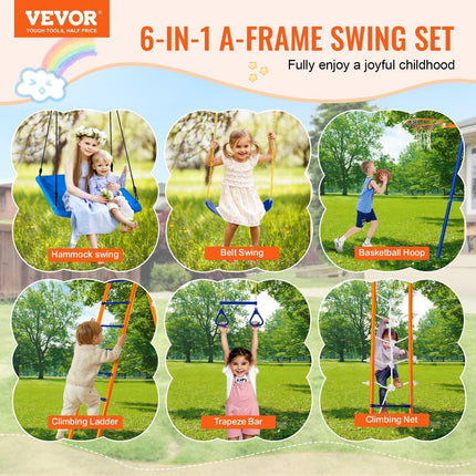 VEVOR Swing Sets for Backyard 6 in 1 Swing Set 440lbs Capacity Metal Swingset.