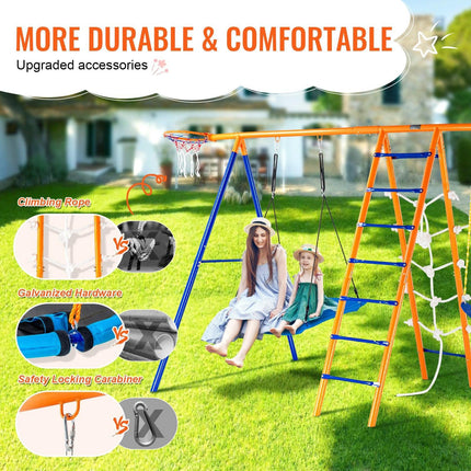 VEVOR Swing Sets for Backyard 6 in 1 Swing Set 440lbs Capacity Metal Swingset.