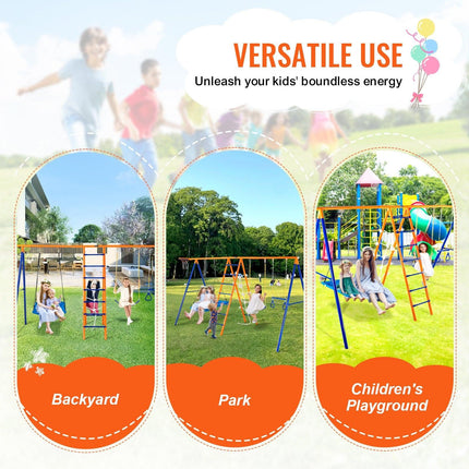 VEVOR Swing Sets for Backyard 6 in 1 Swing Set 440lbs Capacity Metal Swingset.
