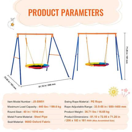 Swing Sets for Backyard 40in Saucer Swing Seat A-Frame Metal Stand 440lbs.