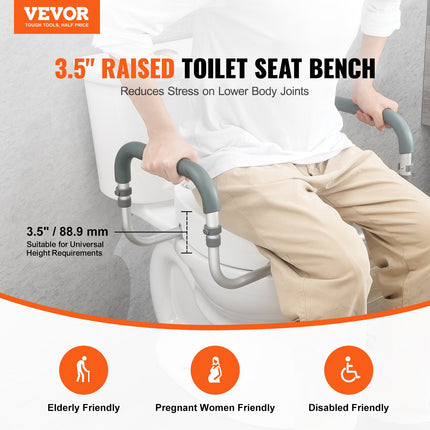 Raised Toilet Seat,88.9 mm Height Raised, 136 kg Weight Capacity, for Standard Round Toilet, Aluminum Handrail, with EVA Armrest Padding, for Elderly, Handicap, Patient, Pregnant, Medical.