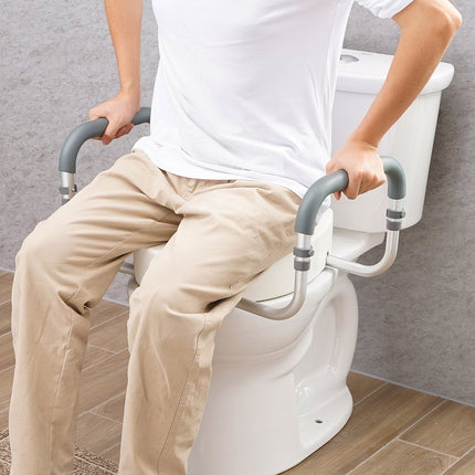 Raised Toilet Seat,88.9 mm Height Raised, 136 kg Weight Capacity, for Standard Round Toilet, Aluminum Handrail, with EVA Armrest Padding, for Elderly, Handicap, Patient, Pregnant, Medical.