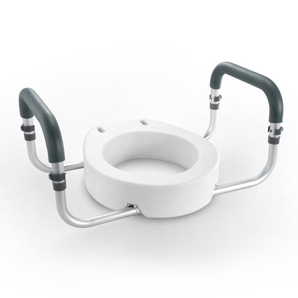 Raised Toilet Seat,88.9 mm Height Raised, 136 kg Weight Capacity, for Standard Round Toilet, Aluminum Handrail, with EVA Armrest Padding, for Elderly, Handicap, Patient, Pregnant, Medical.