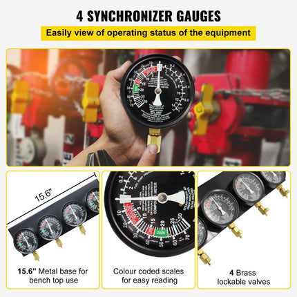 Fuel Vacuum Carburetor Synchronize Tool Kit Fuel Vacuum Carburetor Synchronizer carb sync Gauge Set with Rubber Hose.