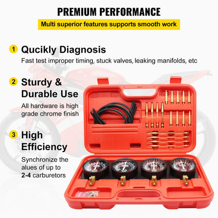 Fuel Vacuum Carburetor Synchronize Tool Kit Fuel Vacuum Carburetor Synchronizer carb sync Gauge Set with Rubber Hose.