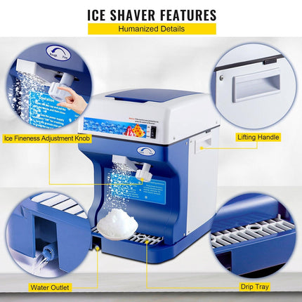 VEVOR Ice Shaver 265LBS/Hour Snow Cone Frozen Ice Shaving Slushie Dessert Maker Stainless Steel Food Grade for Kitchen Home Bars.